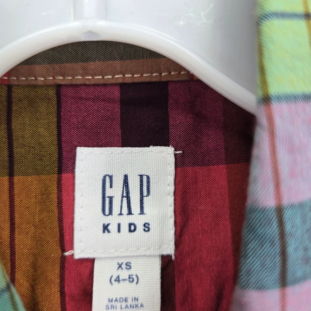 GAP Kids XS 4-5 Plaid Button‎ Up Shirt Colorful Short Sleeve Boys Preppy Kidcore